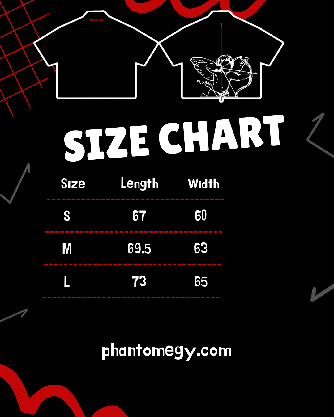 Cupid black shirt size chart