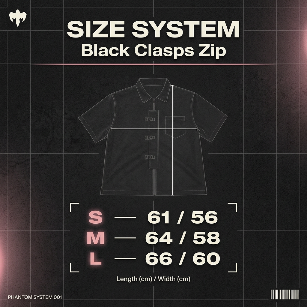 Black CLASPS ZIP size chart