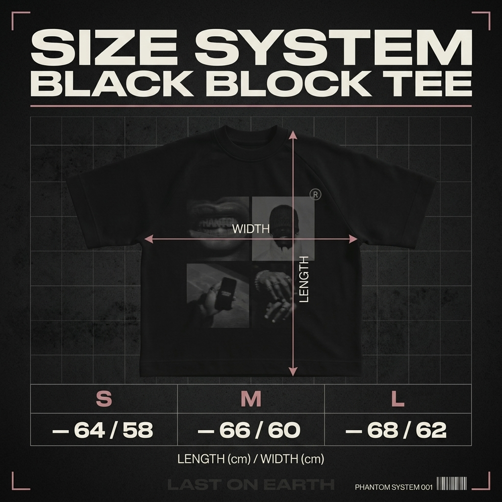 Black Block TEE size chart