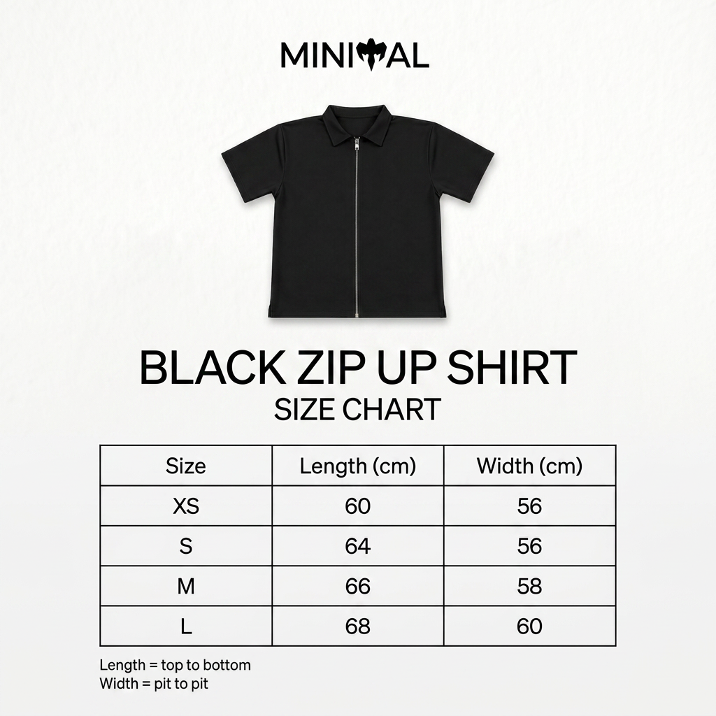 Black Zip-Up Shirt size chart