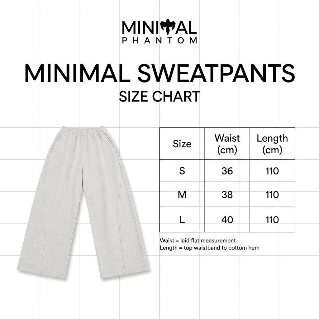 Grey Minimal Sweatpants size chart